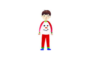 Boy with Christmas Pajamas Watercolor for Crafts