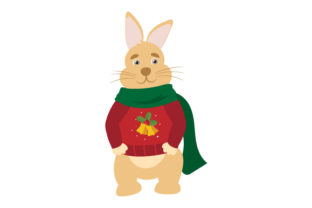 Bunny Wearing Christmas Sweater and Scarf for Crafts