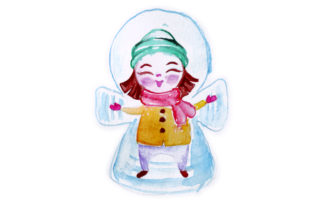 Charming Christmas Crafts: Girl Making Snowangel in Watercolor Style