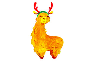 Charming Llama with Red Antlers for Christmas Crafts