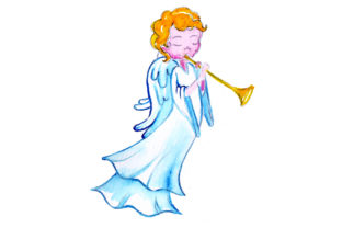 Christmas Angel in Watercolor Style Singing for Crafts
