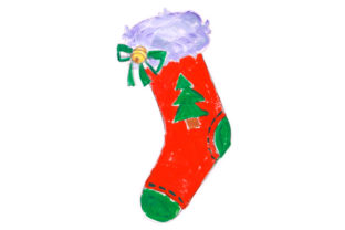 Christmas Stocking with Tree in Gouache Style