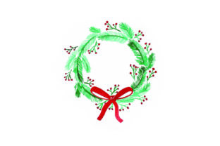 Christmas Wreath with Bow Watercolor for Crafts
