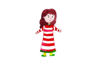 Girl Wearing Christmas Pajamas Watercolor for Crafts