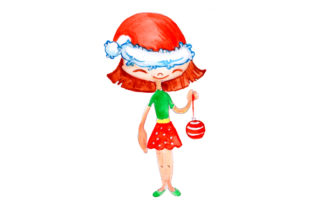 Girl with Christmas Hat: Watercolor Crafts Asset
