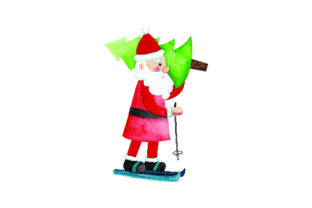 Santa on Skis Watercolor for Christmas Crafts Branding